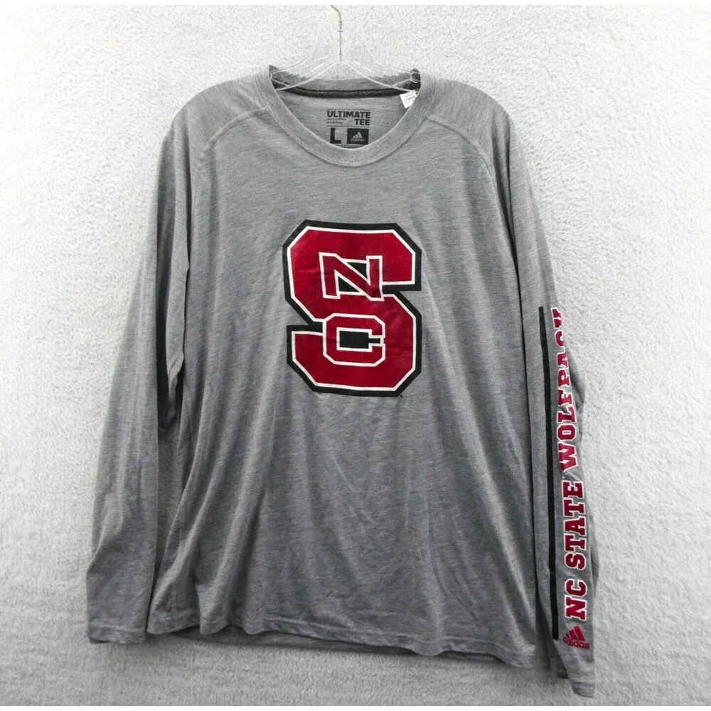 NC State Wolfpack Shirt Mens‎ Large Gray Long Sleeve Adidas College NCAA Tee New